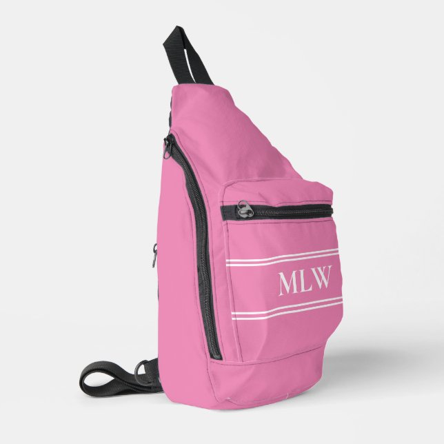Simple Pink and White Monogram Initials Template Sling Bag (Left Corner)