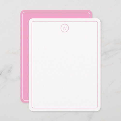 Simple Pink and White Monogram Note Card