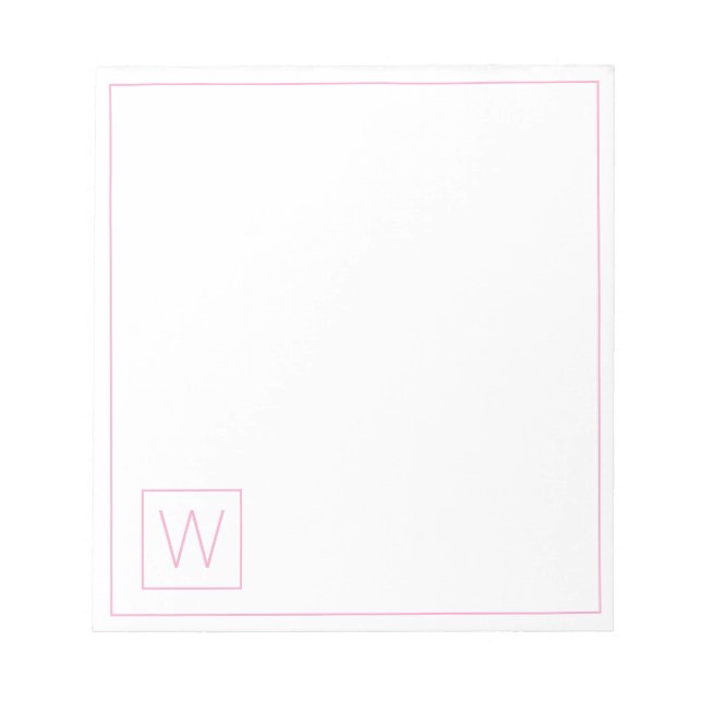 Simple Pink and White Monogram Notepad (Front)