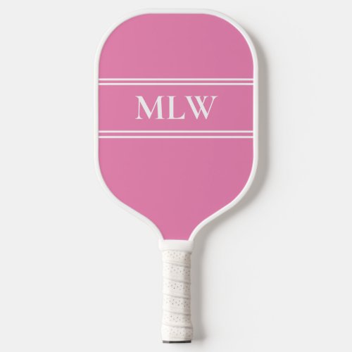 Simple Pink and White Monogram Pickleball Paddle