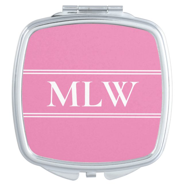 Simple Pink and White Monogram Template Compact Mirror (Front)