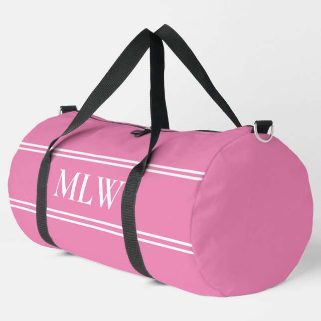 Simple Pink and White Monogram Template Duffle Bag (Left Corner)