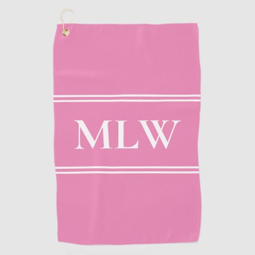 Simple Pink and White Monogram Template Golf Towel