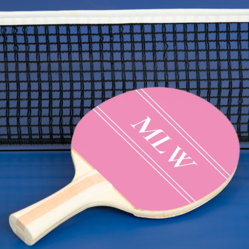 Simple Pink and White Monogrammed Ping Pong Paddle
