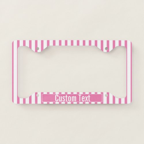 Simple Pink and White Stripes Text Template License Plate Frame