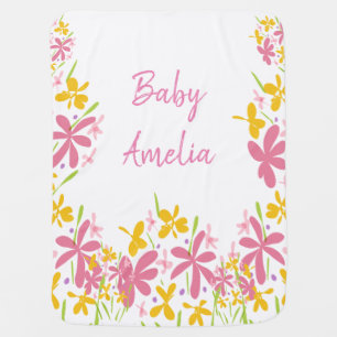 Simple Pink and Yellow Wildflower Baby Blanket