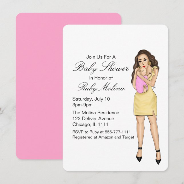Simple Pink Baby Girl Shower Invitations (Front/Back)