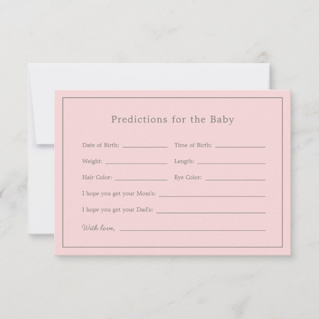 Simple Pink Baby Shower Girl Baby Predictions Card (Front)