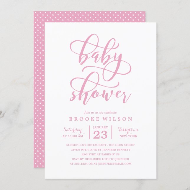 Simple Pink Baby Shower Invitation (Front/Back)