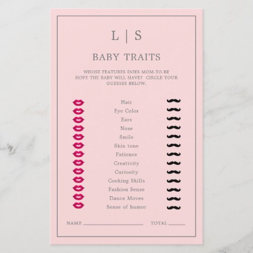 Simple Pink Baby Traits Cute Baby Shower Game