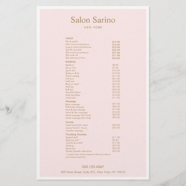 Simple Pink Beauty Salon Service Menu Flyer (Front)
