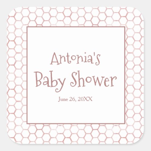 Simple Pink Beehive Baby Shower Square Sticker