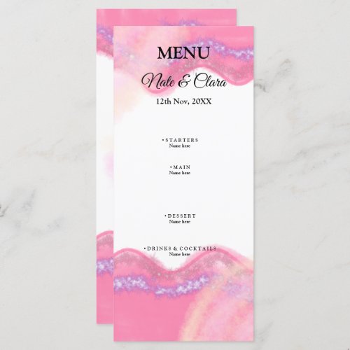 Simple pink beige watercolor glitter custom weddin menu