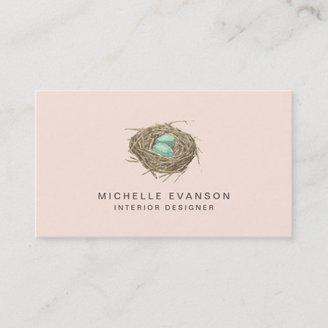 Simple Pink Bird Nest Elegant Professional Business Card (Front)