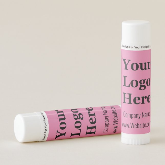 Simple Pink Black Business Your Logo Here Template Lip Balm (Front)