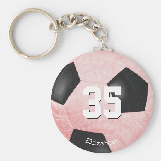 simple pink black girly soccer keychain