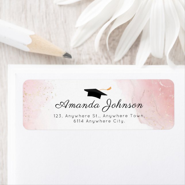 Simple Pink Black Graduate Cap Graduation Label (Insitu)