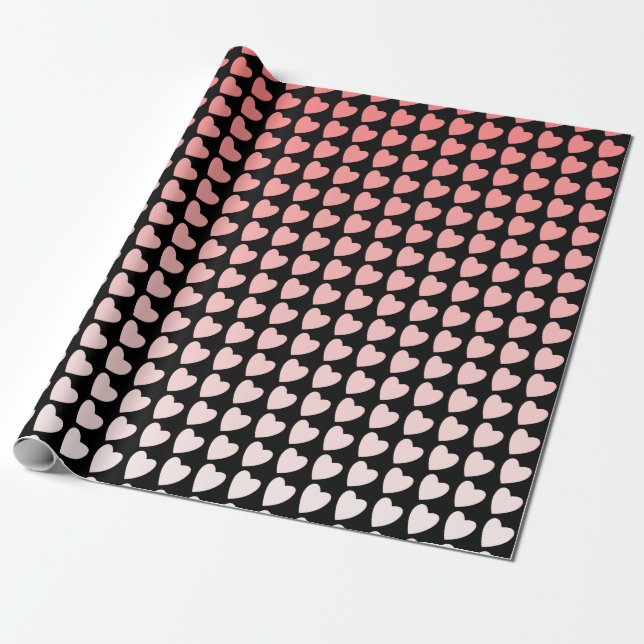 Simple Pink Black Heart Pattern Girly Pattern Wrapping Paper (Unrolled)