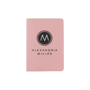 Simple Pink & Black Monogram Diamond Medallion Passport Holder