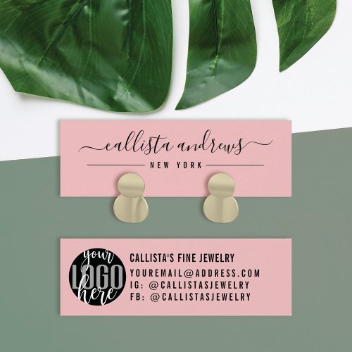 Simple Pink Black Script Earring Logo Display Card