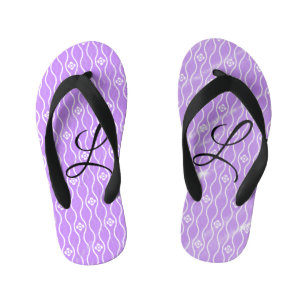 Simple pink black watercolor add your monogram th kid's flip flops