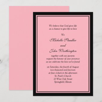 Simple Pink &amp; Black Wedding Invitation Template | Zazzle