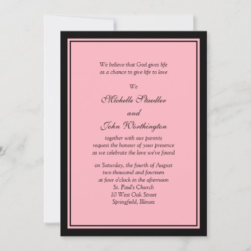 Simple Pink &amp; Black Wedding Invitation Template