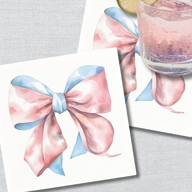 Simple Pink Blue Bow Gender Reveal Napkins (Simple Pink Blue Bow Gender Reveal Napkins)