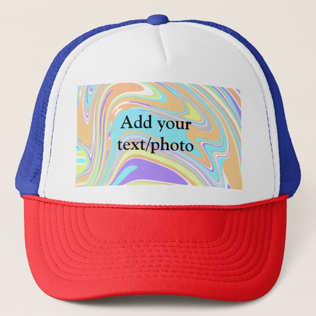 Simple pink blue orange yellow abstract add name t trucker hat (Front)