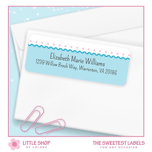Simple Pink Blue Polka Dots Return Address Label (Creator Uploaded)