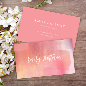 Simple Pink Blush Minimal Calligraphy Watercolor Business Card by JAmberDesign at Zazzle