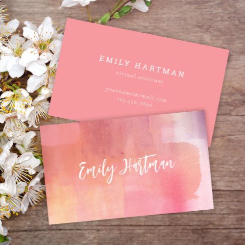 Simple Pink Blush Minimal Calligraphy Watercolor Business Card