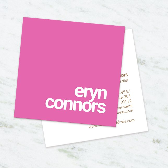 Simple Pink Bold Modern Typography Square Business Card (Creator Uploaded)