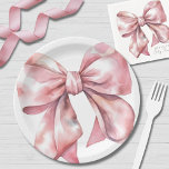 Simple Pink Bow Baby Shower Paper Plates<br><div class="desc">A charming paper plate design featuring a large watercolor pink bow in the center. This simple, minimal, and elegant design is perfect for a baby girl shower, a bridal shower theme like "She's Tying The Knot, " or any cute party theme. The soft bow adds a stylish and playful touch,...</div>