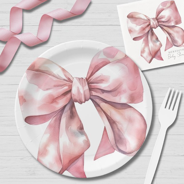 Simple Pink Bow Baby Shower Paper Plates (Simple Pink Bow Baby Shower Paper Plates)