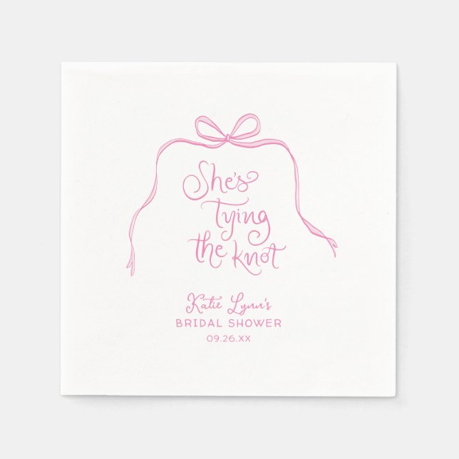 Simple Pink Bow Bridal Shower Napkins (Front)