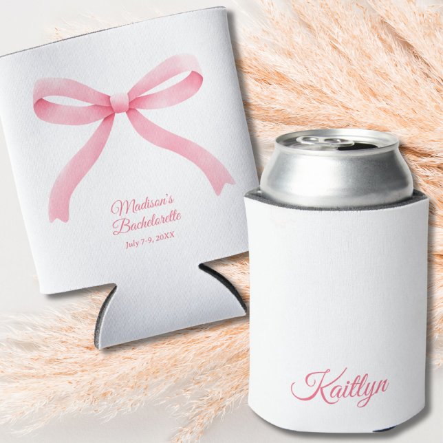 Simple Pink Bow Coquette Bachelorette Party Favor Can Cooler (Simple Pink Bow Coquette Bachelorette Party Favor Can Cooler)