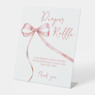 Simple Pink Bow Girl Baby Shower Diaper Raffle Pedestal Sign
