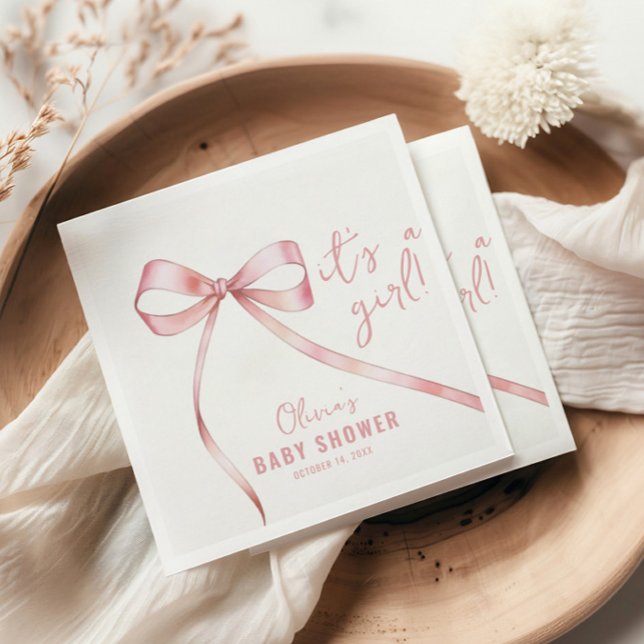 Simple Pink Bow Girl Baby Shower Napkins (Creator Uploaded)