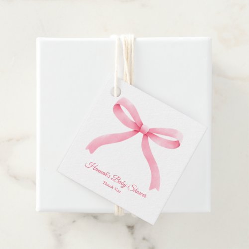 Simple Pink Bow Girly Baby Shower Favor Tag