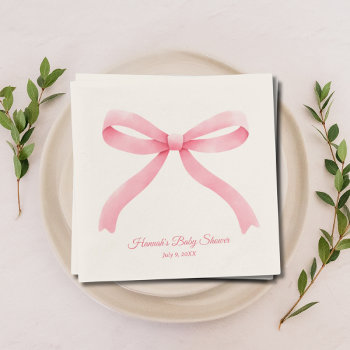 Simple Pink Bow Girly Baby Shower Napkins by ElPortoCollections at Zazzle