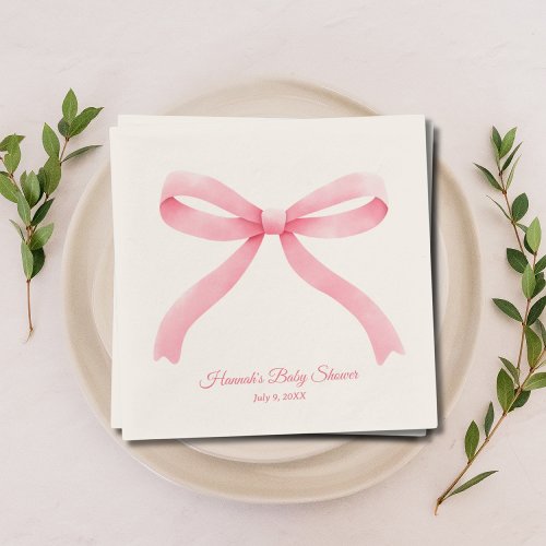 Simple Pink Bow Girly Baby Shower Napkins