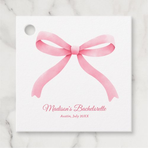 Simple Pink Bow Girly Bachelorette Party Favor Tags