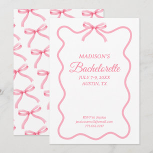 Simple Pink Bow Girly Bachelorette Party Invitation