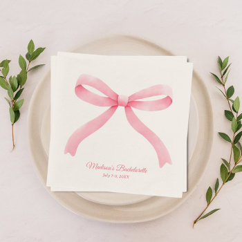 Simple Pink Bow Girly Bachelorette Party  Napkins by ElPortoCollections at Zazzle