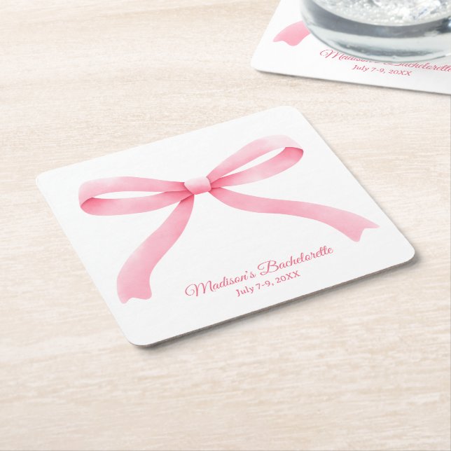Simple Pink Bow Girly Bachelorette Party  Paper Coaster (Angled)