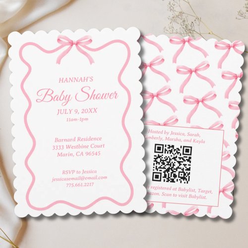 Simple Pink Bow Girly Coquette Baby Shower Invitation