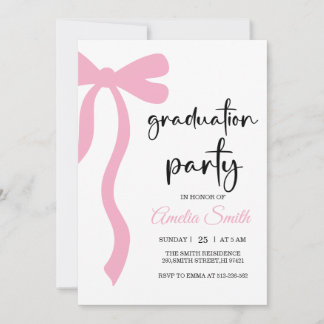 Simple Pink Bow graduation party invitation