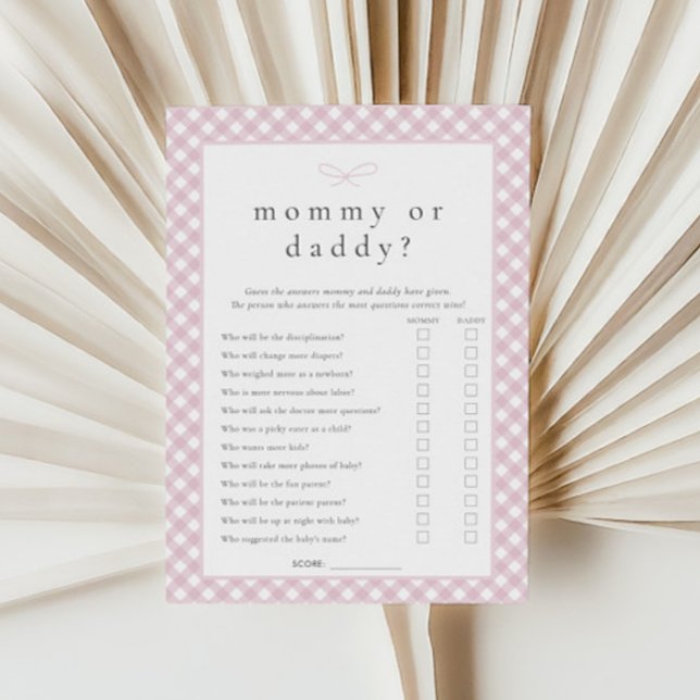 Simple Pink Bow Mommy or Daddy Game Card (Creator Uploaded)