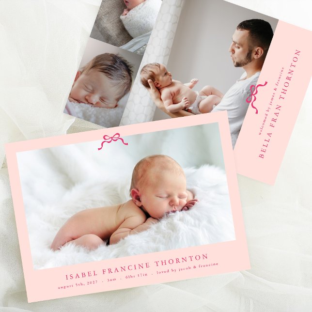 simple pink bow photo baby announcement (Creator Uploaded)